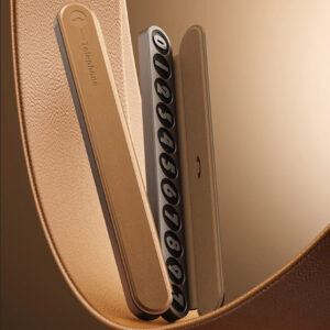 Uhivi brown leather aluminum parking sign open on car dashboard